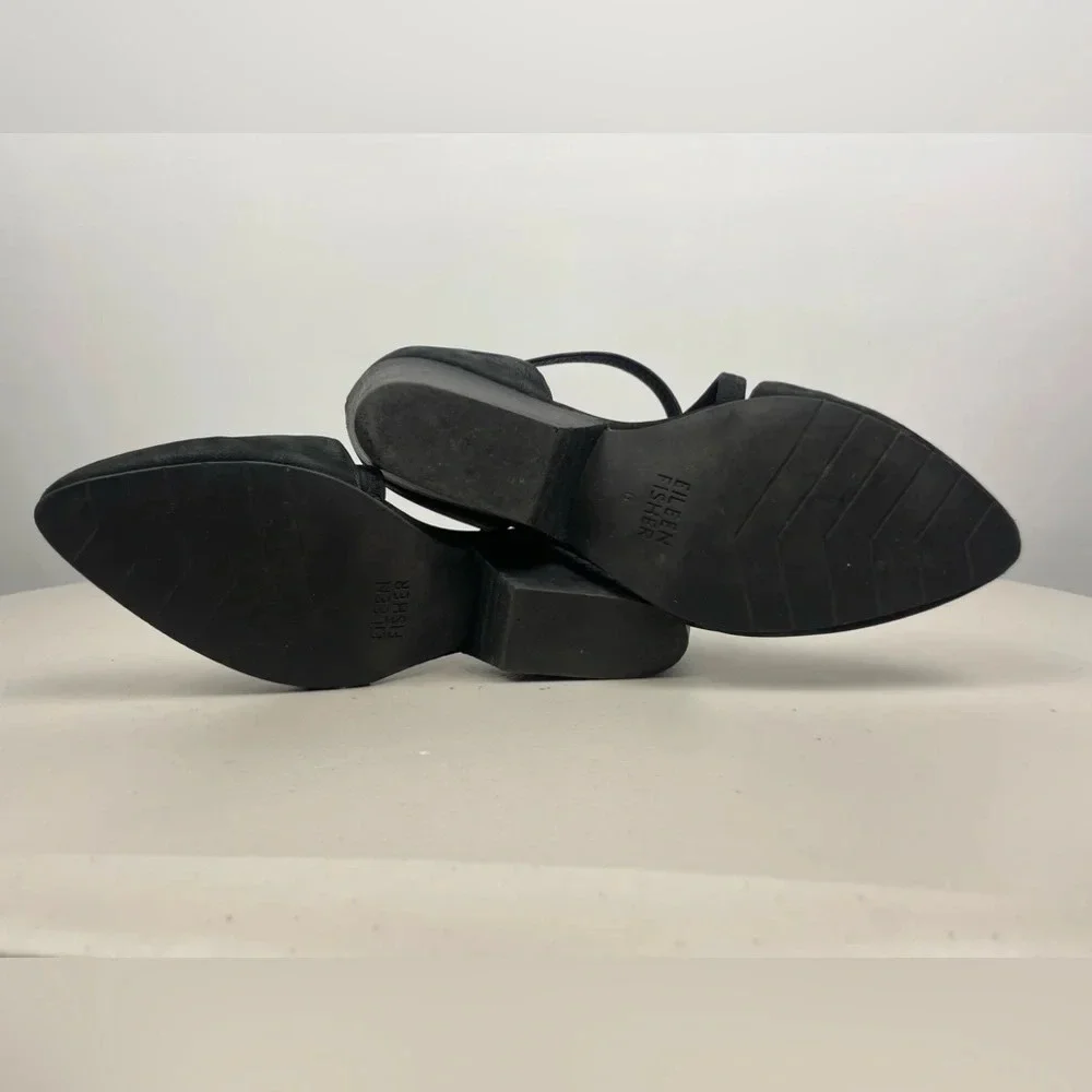 Eileen Fisher Black Poet Crisscross Strap Pointed Toe‎ Stacked Heel